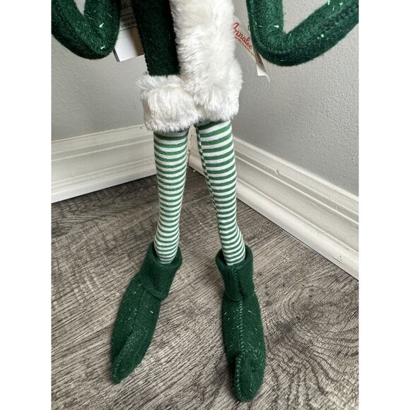 Vintage 2004 Annalee Green Elf W/Striped Pants 14” Set Of 2 Kitschy Christmas - Picture 5 of 16